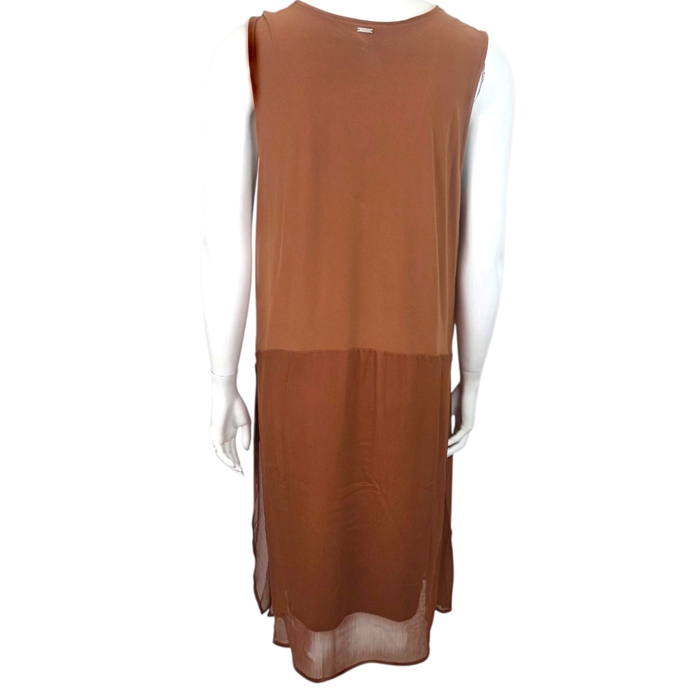 DKNY Tunic Tank Dress NEW Chiffon Stretch Womens Xl Brown Sleeveless Minimalist - Picture 6 of 15
